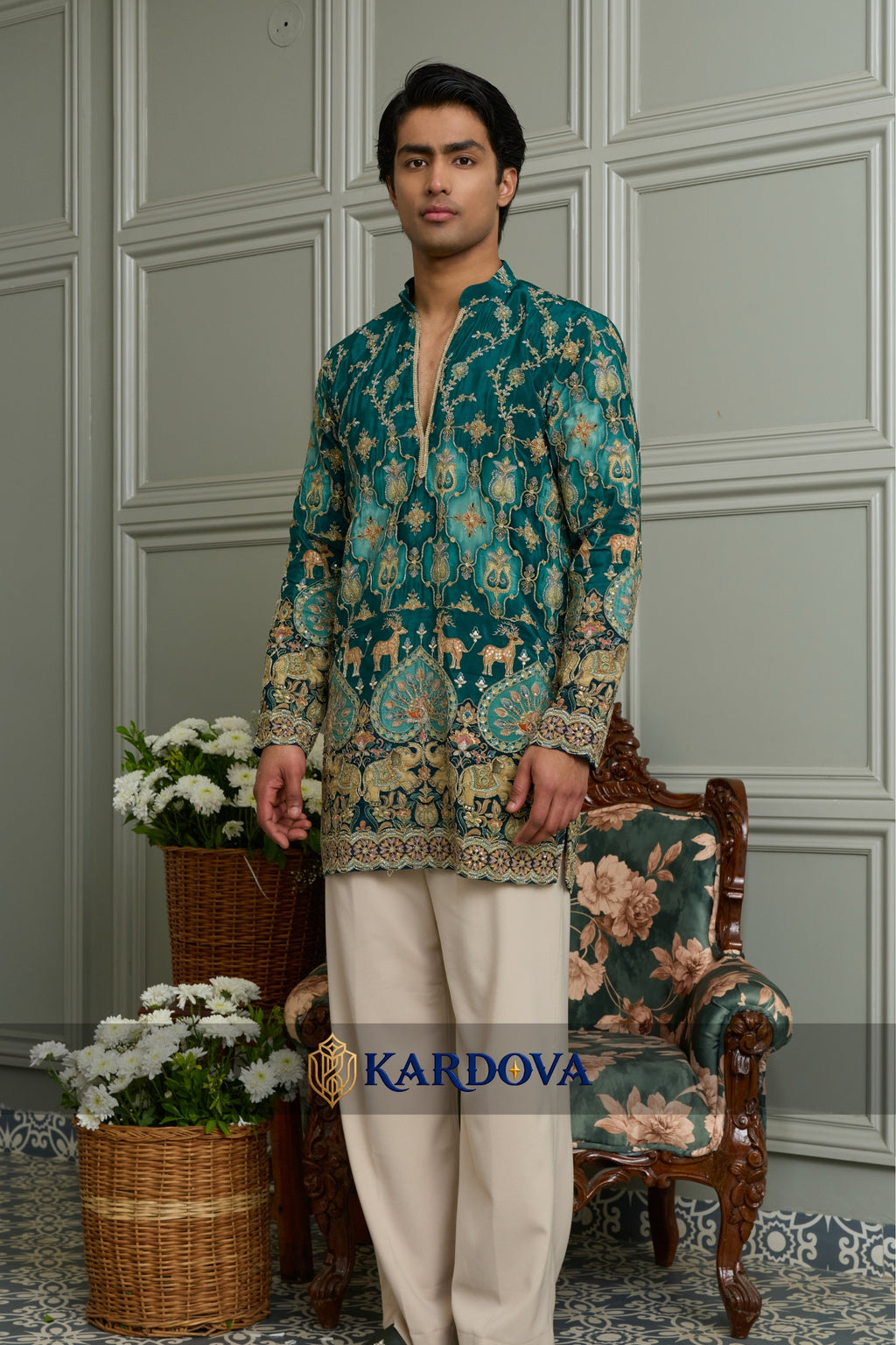 V neck short kurta with Premium Korean Pants
