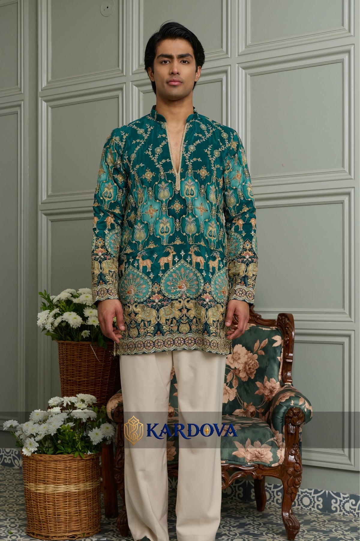 V neck short kurta with Premium Korean Pants