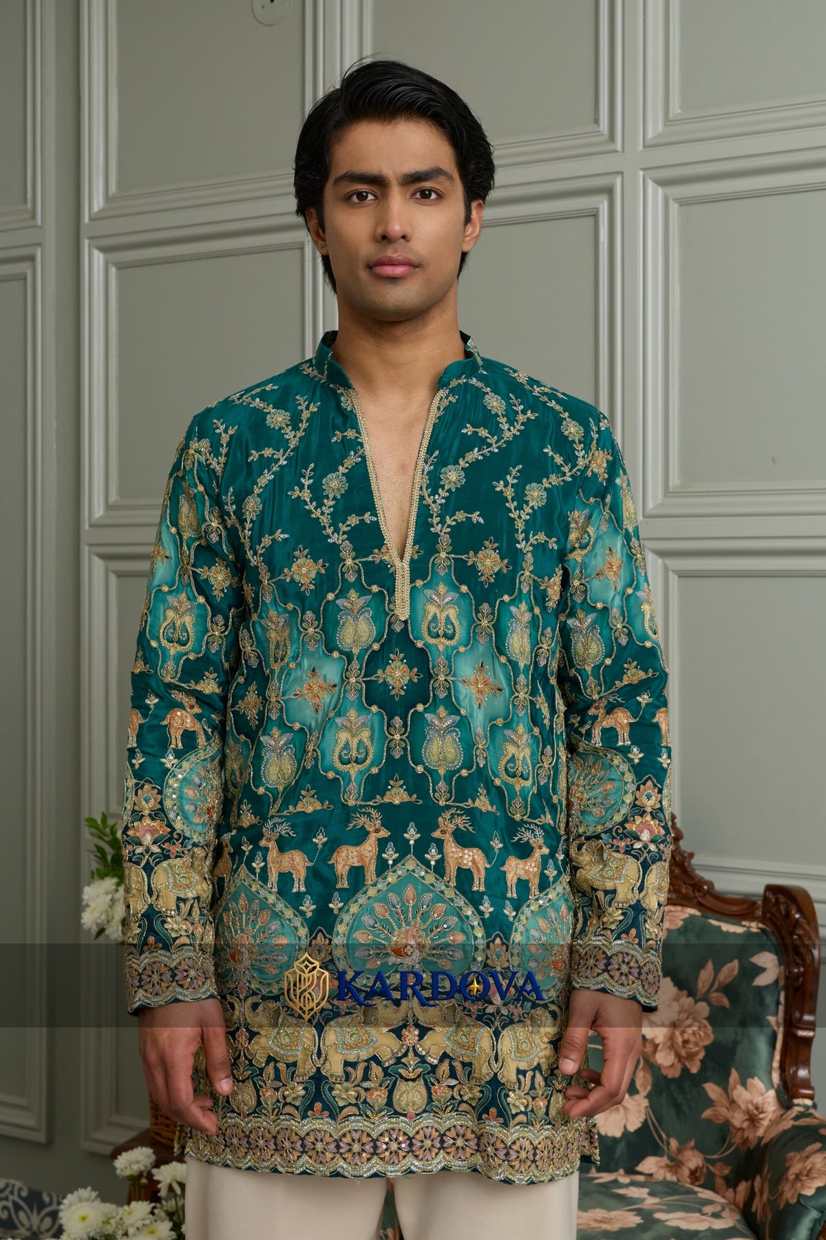 V neck short kurta with Premium Korean Pants