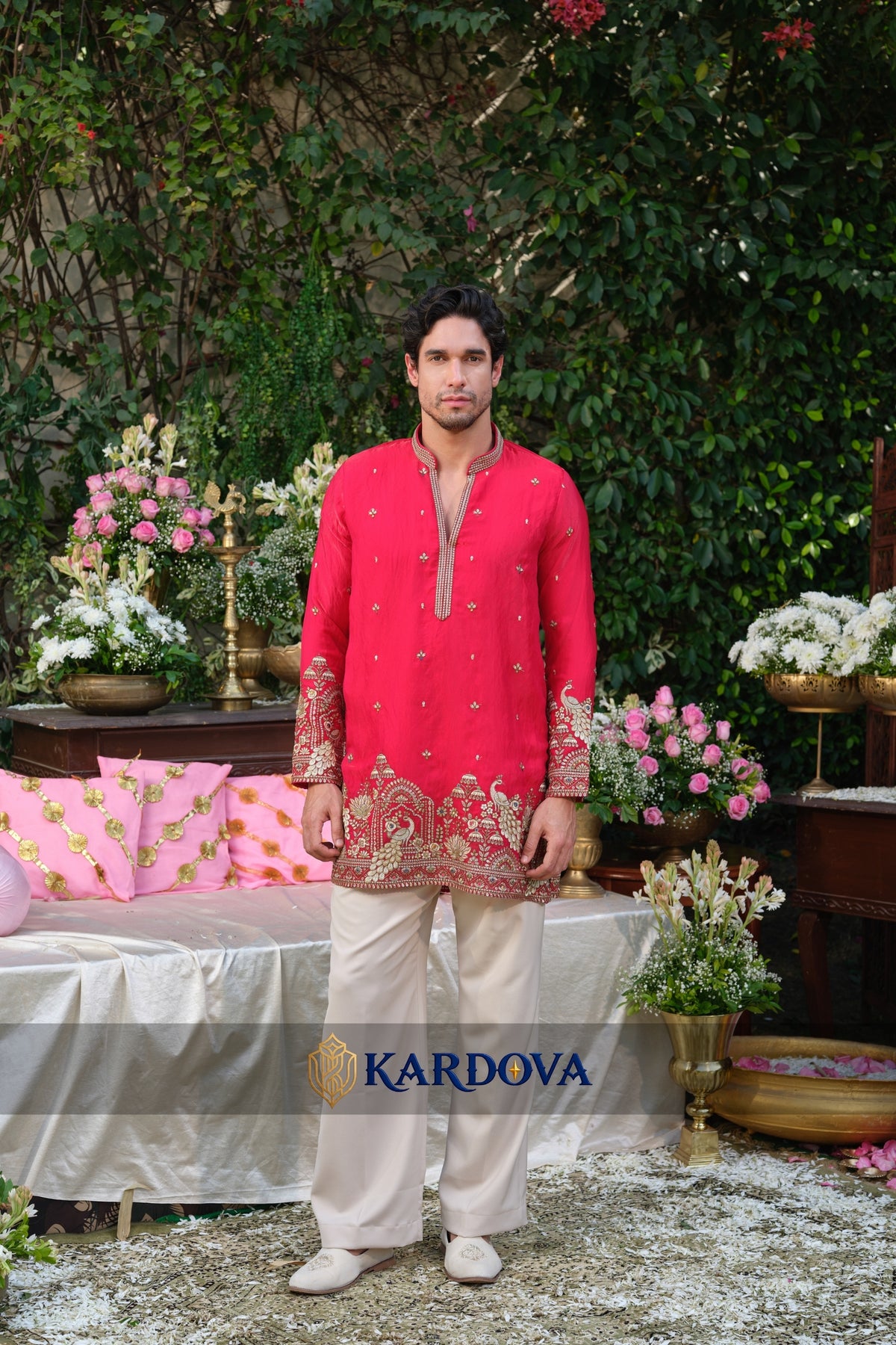 V NECK RED COLOR SHORT KURTA