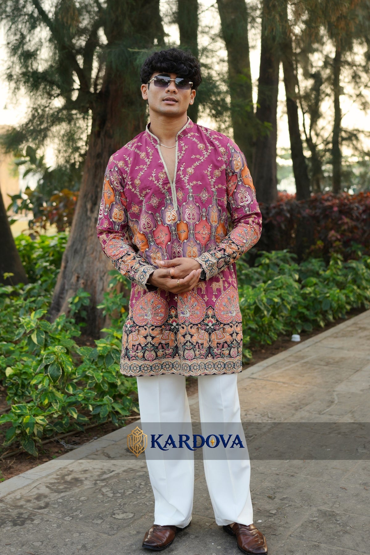 Peach Color V neck short kurta with Premium Korean Pants