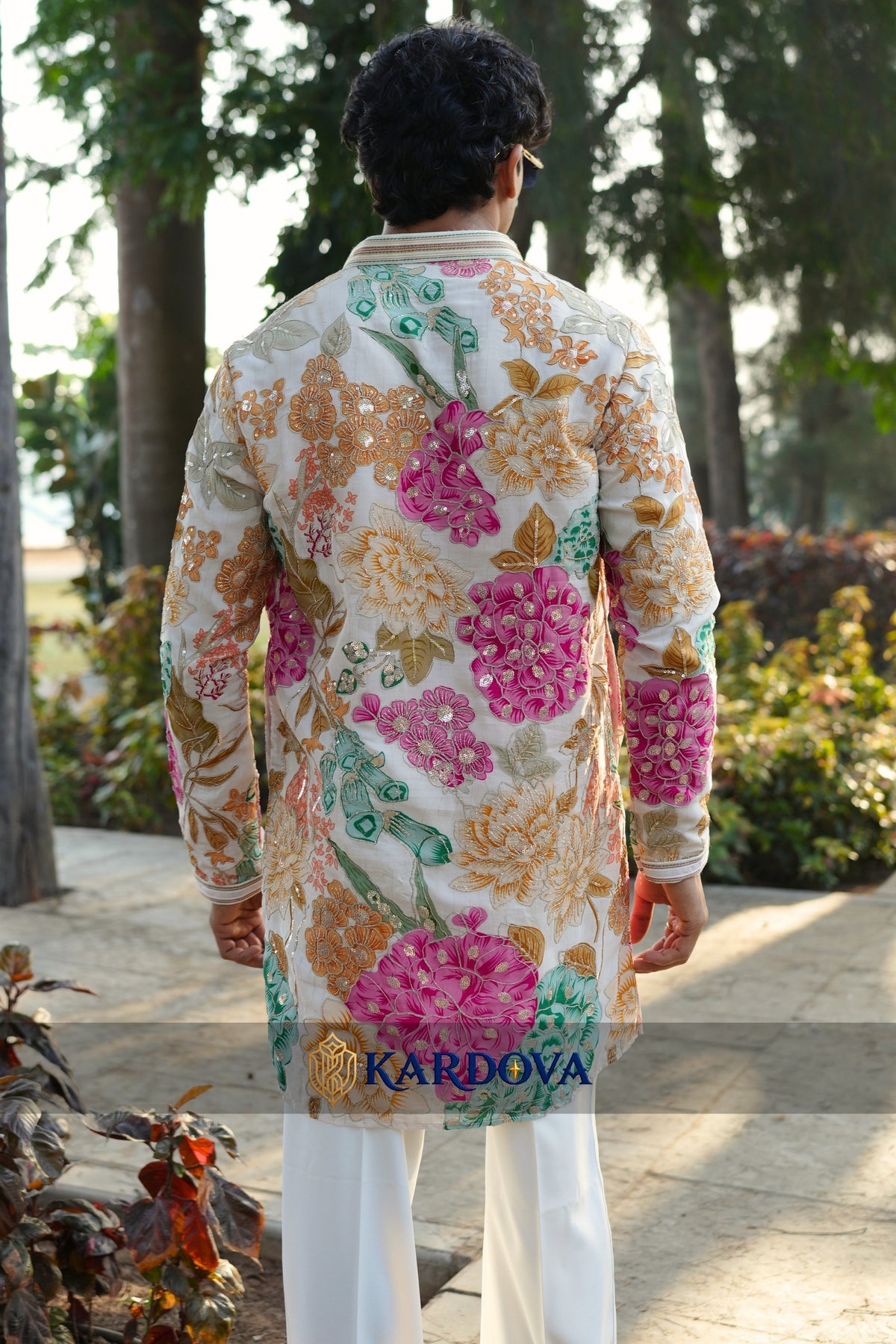 Multicolor Floral Carnival Short Kurta Set for men with Premium Korean Pants