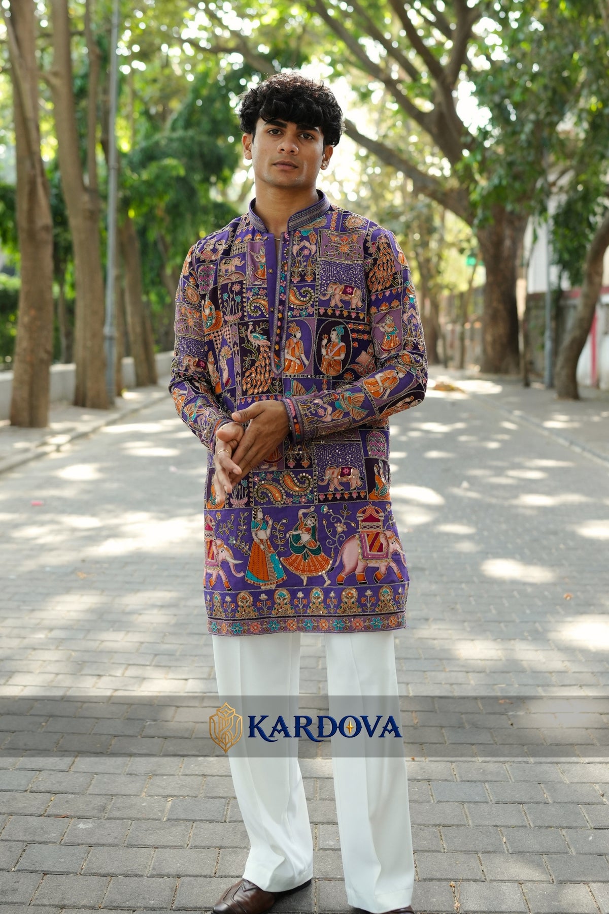 Purple colour short kurta for men with Premium Korean Pants
