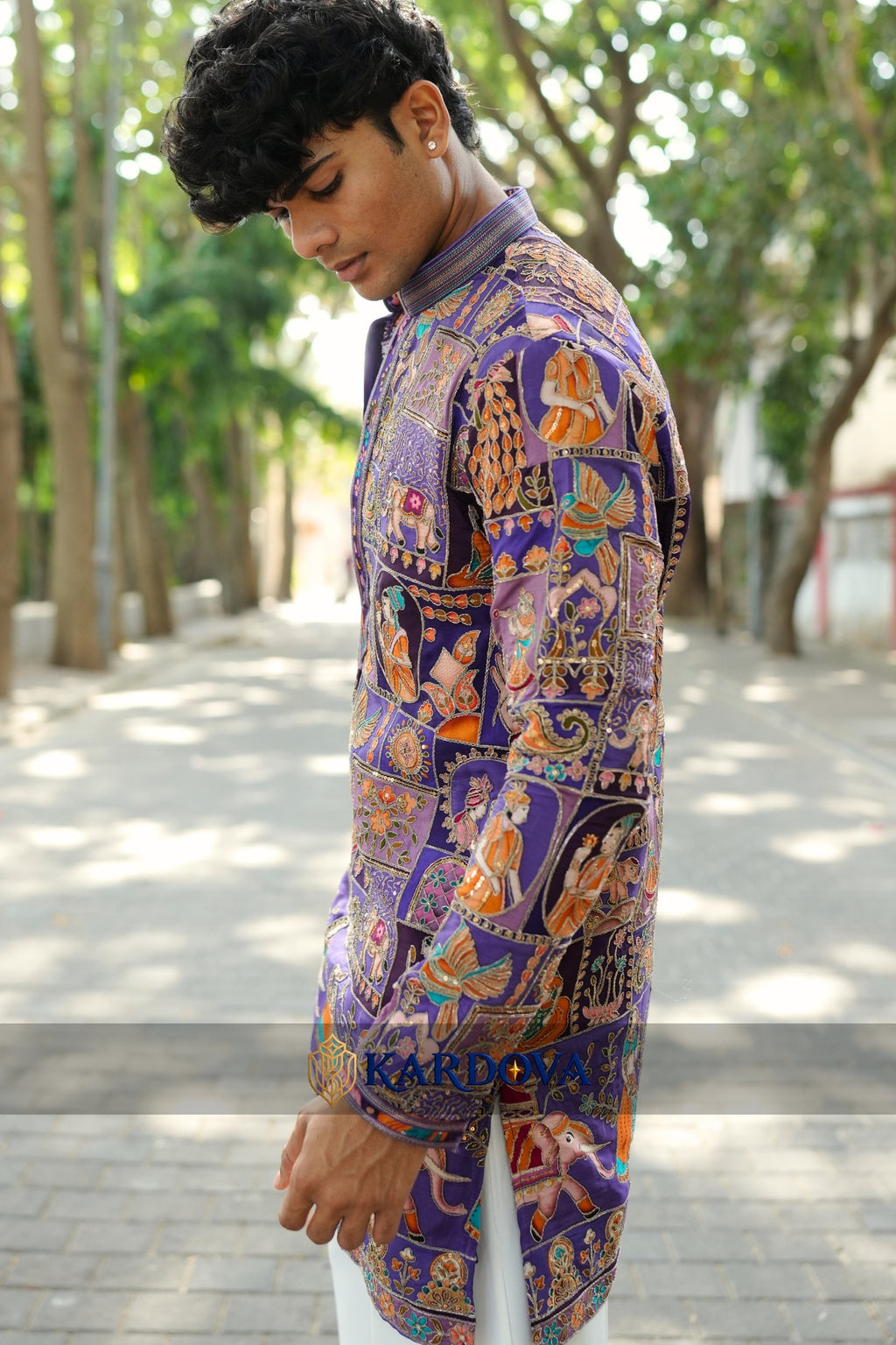 Purple colour short kurta for men with Premium Korean Pants
