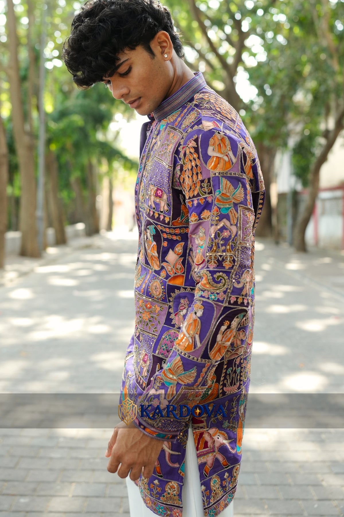 Purple colour short kurta for men with Premium Korean Pants