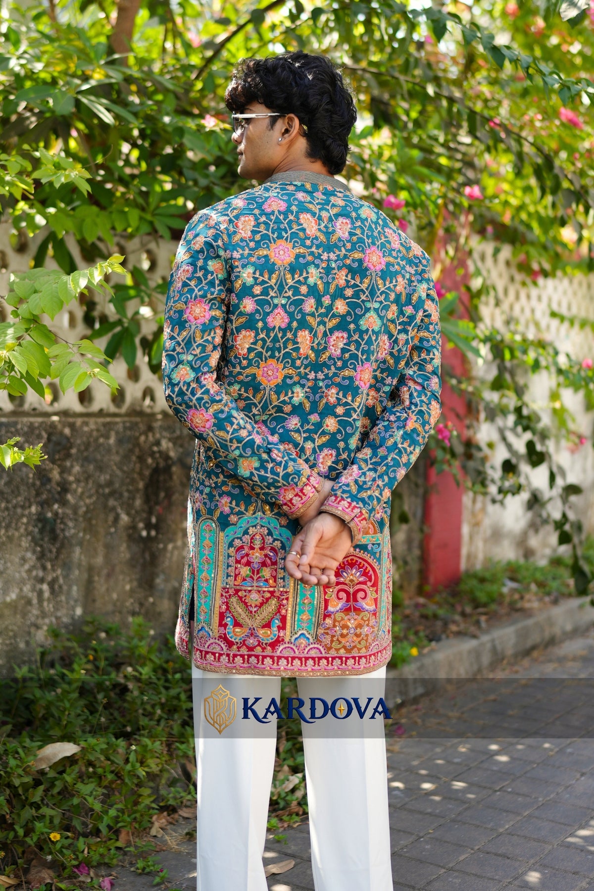 RAMA Blue V Neck Short Kurta with Premium Korean Pants